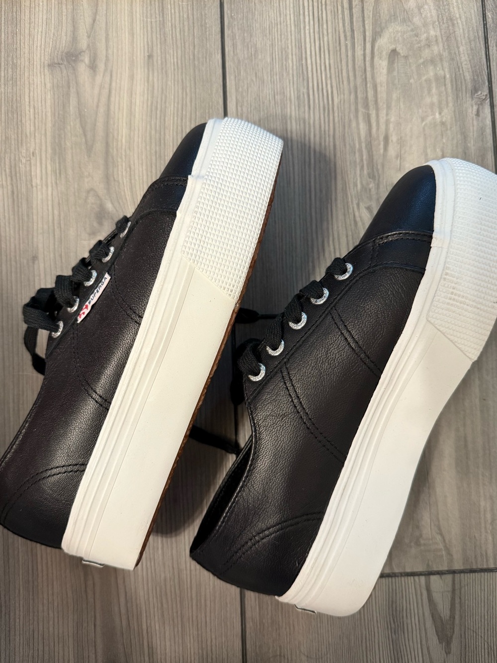 Superga Black Platform Sneakers with White Soles